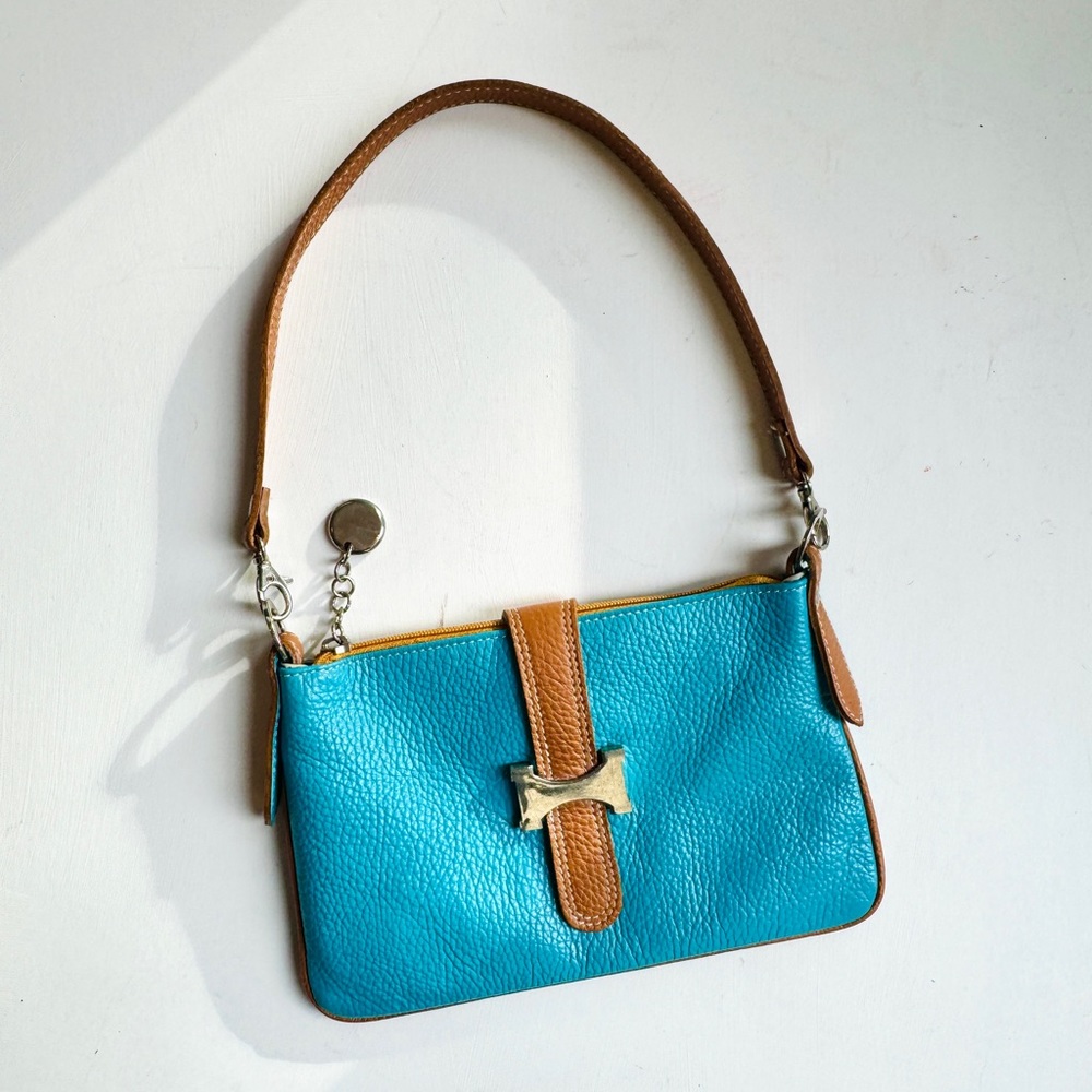 Vera Pelle Made In Italy Turqouise Leather Mini Shoulder Purse